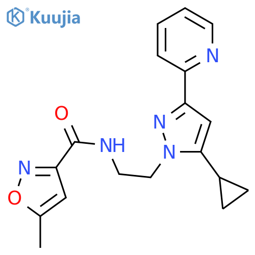 N-{2-[5-cyclopropyl-3-(pyridin-2-yl)-1H-pyrazol-1-yl]ethyl}-5-methyl-1,2-oxazole-3-carboxamide structure