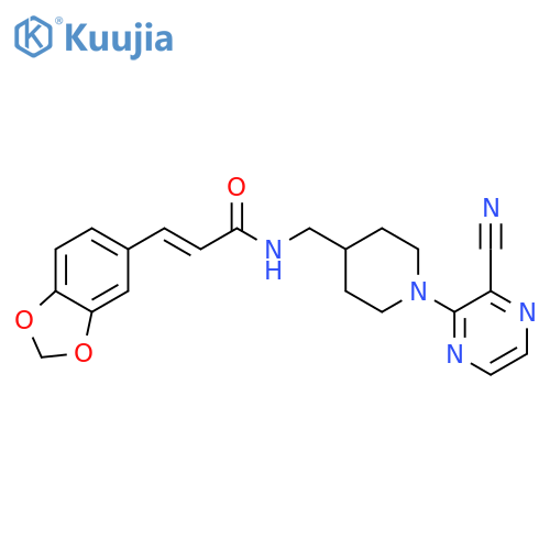 (2E)-3-(2H-1,3-benzodioxol-5-yl)-N-{[1-(3-cyanopyrazin-2-yl)piperidin-4-yl]methyl}prop-2-enamide structure
