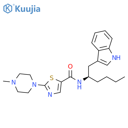 5-Thiazolecarboxamide, N-[(1R)-1-(1H-indol-3-ylmethyl)pentyl]-2-(4-methyl-1-piperazinyl)- structure