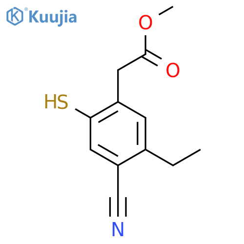 Methyl 4-cyano-5-ethyl-2-mercaptophenylacetate structure