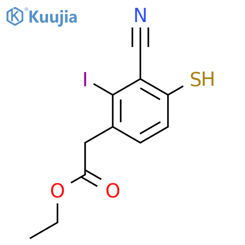 Ethyl 3-cyano-2-iodo-4-mercaptophenylacetate structure