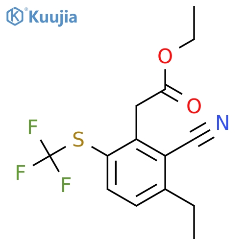 Ethyl 2-cyano-3-ethyl-6-(trifluoromethylthio)phenylacetate structure