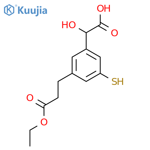 3-(3-Ethoxy-3-oxopropyl)-5-mercaptomandelic acid structure
