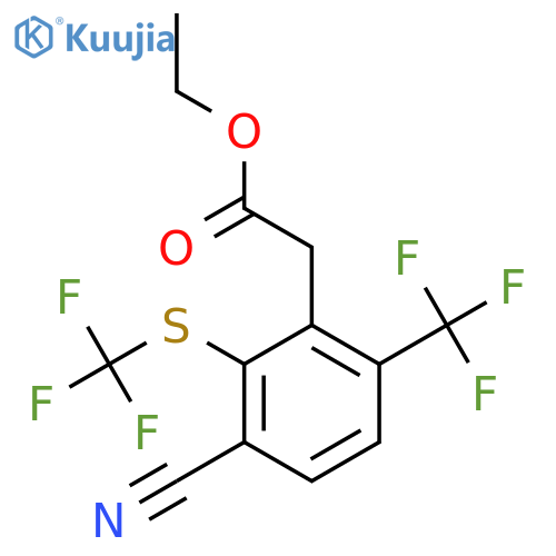 Ethyl 3-cyano-6-trifluoromethyl-2-(trifluoromethylthio)phenylacetate structure