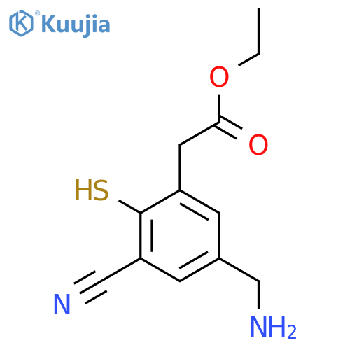 Ethyl 5-aminomethyl-3-cyano-2-mercaptophenylacetate structure