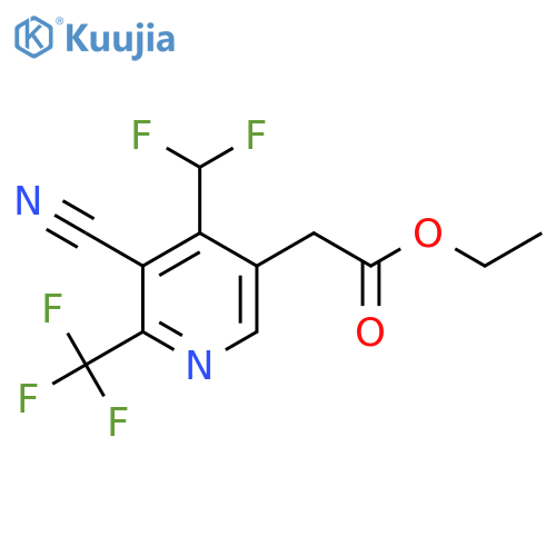 Ethyl 3-cyano-4-(difluoromethyl)-2-(trifluoromethyl)pyridine-5-acetate structure