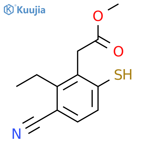 Methyl 3-cyano-2-ethyl-6-mercaptophenylacetate structure