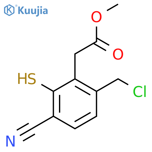Methyl 6-chloromethyl-3-cyano-2-mercaptophenylacetate structure