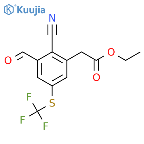 Ethyl 2-cyano-3-formyl-5-(trifluoromethylthio)phenylacetate structure