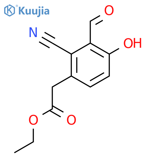 Ethyl 2-cyano-3-formyl-4-hydroxyphenylacetate structure