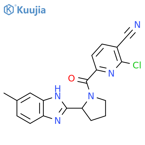 2-chloro-6-[2-(5-methyl-1H-1,3-benzodiazol-2-yl)pyrrolidine-1-carbonyl]pyridine-3-carbonitrile structure