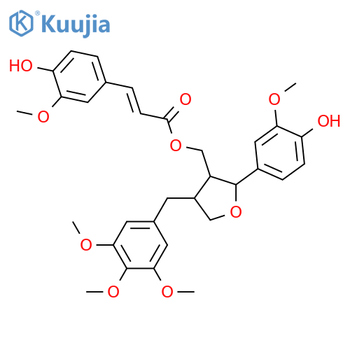 7,9'-Epoxy-8,8'-lignan-3,3',4,4',5',9-hexol; (7S,8R,8'R)-form, 3,3',4',5'-Tetra-Me ether, 9-O-(4-hydroxy-3-methoxy-E-cinnamoyl) structure