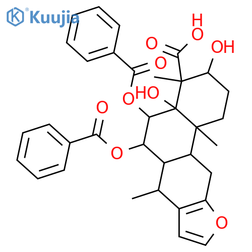3,5,6,7-Tetrahydroxy-19-vouacapanoic acid; (3β,5α,6β,7β)-form, 6,7-Dibenzoyl structure