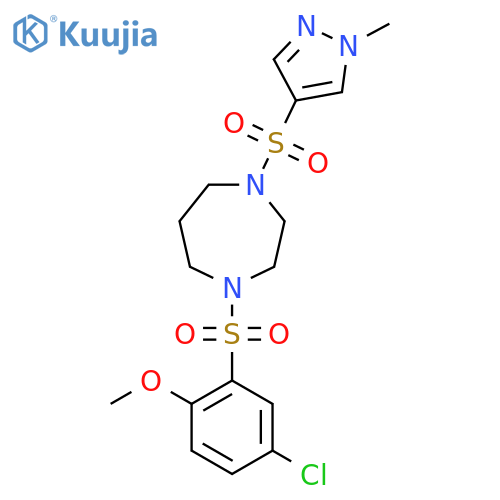 1-(5-chloro-2-methoxybenzenesulfonyl)-4-[(1-methyl-1H-pyrazol-4-yl)sulfonyl]-1,4-diazepane structure