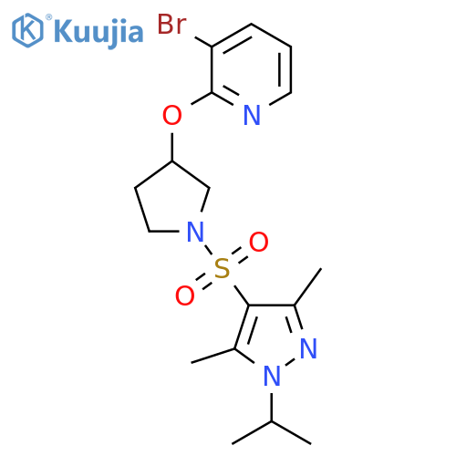 3-bromo-2-((1-((1-isopropyl-3,5-dimethyl-1H-pyrazol-4-yl)sulfonyl)pyrrolidin-3-yl)oxy)pyridine structure