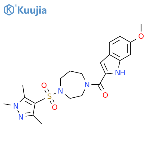 6-methoxy-2-{4-[(1,3,5-trimethyl-1H-pyrazol-4-yl)sulfonyl]-1,4-diazepane-1-carbonyl}-1H-indole structure