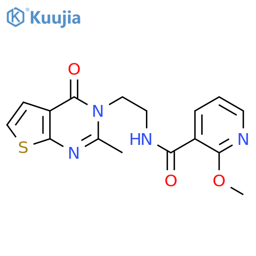 2-methoxy-N-(2-{2-methyl-4-oxo-3H,4H-thieno2,3-dpyrimidin-3-yl}ethyl)pyridine-3-carboxamide structure