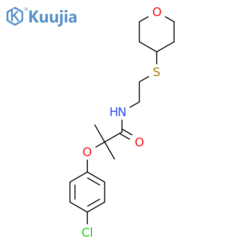 2-(4-chlorophenoxy)-2-methyl-N-[2-(oxan-4-ylsulfanyl)ethyl]propanamide structure