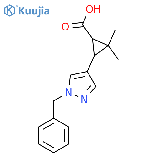 3-(1-benzyl-1H-pyrazol-4-yl)-2,2-dimethylcyclopropane-1-carboxylic acid structure