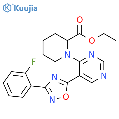 ethyl 1-{5-3-(2-fluorophenyl)-1,2,4-oxadiazol-5-ylpyrimidin-4-yl}piperidine-2-carboxylate structure