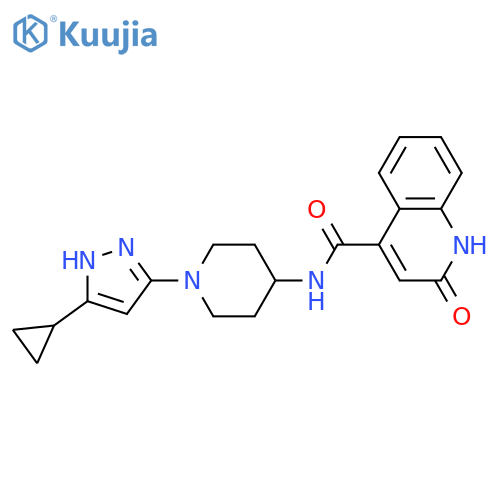 N-[1-(5-cyclopropyl-1H-pyrazol-3-yl)piperidin-4-yl]-2-hydroxyquinoline-4-carboxamide structure