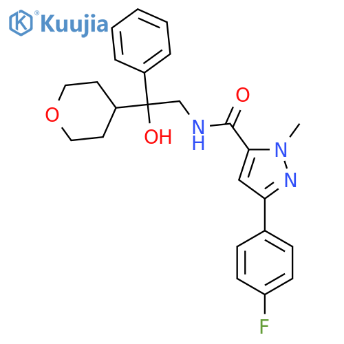 3-(4-fluorophenyl)-N-[2-hydroxy-2-(oxan-4-yl)-2-phenylethyl]-1-methyl-1H-pyrazole-5-carboxamide structure