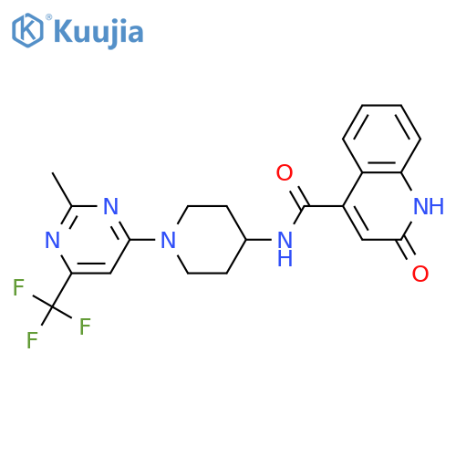 2-hydroxy-N-{1-[2-methyl-6-(trifluoromethyl)pyrimidin-4-yl]piperidin-4-yl}quinoline-4-carboxamide structure