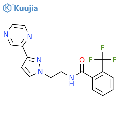 N-{2-3-(pyrazin-2-yl)-1H-pyrazol-1-ylethyl}-2-(trifluoromethyl)benzamide structure