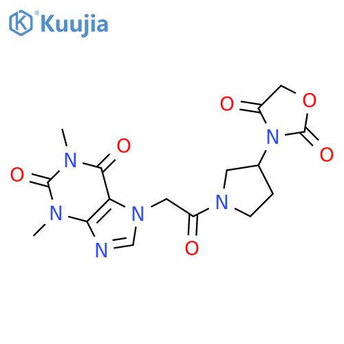 3-[1-[2-(1,3-dimethyl-2,6-dioxopurin-7-yl)acetyl]pyrrolidin-3-yl]-1,3-oxazolidine-2,4-dione structure