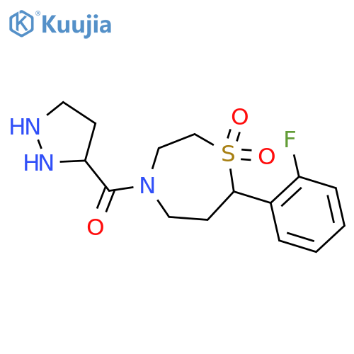 7-(2-fluorophenyl)-4-(1H-pyrazole-3-carbonyl)-1lambda6,4-thiazepane-1,1-dione structure