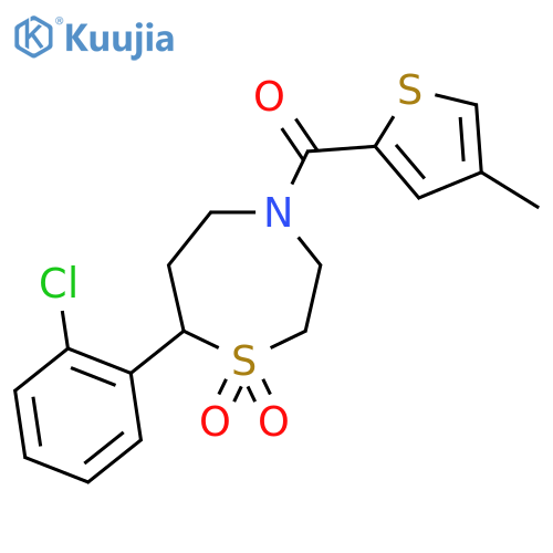 7-(2-chlorophenyl)-4-(4-methylthiophene-2-carbonyl)-1lambda6,4-thiazepane-1,1-dione structure
