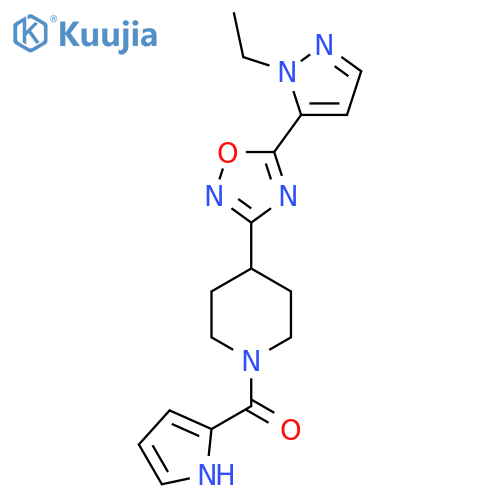 4-5-(1-ethyl-1H-pyrazol-5-yl)-1,2,4-oxadiazol-3-yl-1-(1H-pyrrole-2-carbonyl)piperidine structure