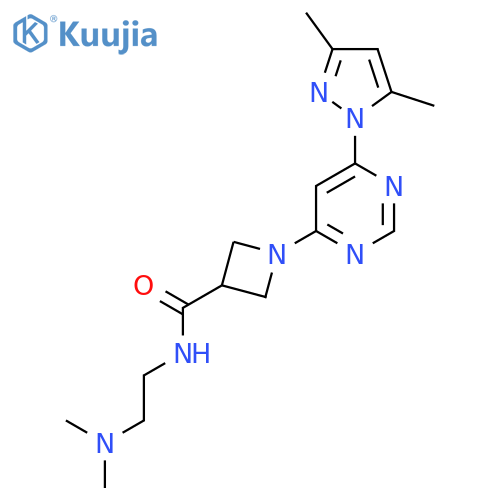 1-6-(3,5-dimethyl-1H-pyrazol-1-yl)pyrimidin-4-yl-N-2-(dimethylamino)ethylazetidine-3-carboxamide structure