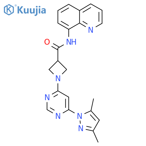 1-6-(3,5-dimethyl-1H-pyrazol-1-yl)pyrimidin-4-yl-N-(quinolin-8-yl)azetidine-3-carboxamide structure