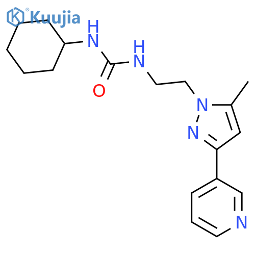 1-cyclohexyl-3-{2-5-methyl-3-(pyridin-3-yl)-1H-pyrazol-1-ylethyl}urea structure