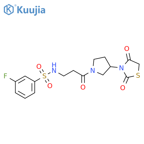 N-[3-[3-(2,4-dioxo-1,3-thiazolidin-3-yl)pyrrolidin-1-yl]-3-oxopropyl]-3-fluorobenzenesulfonamide structure