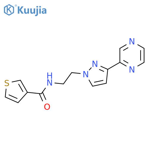 N-{2-3-(pyrazin-2-yl)-1H-pyrazol-1-ylethyl}thiophene-3-carboxamide structure