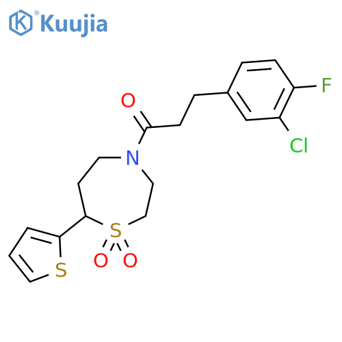 4-3-(3-chloro-4-fluorophenyl)propanoyl-7-(thiophen-2-yl)-1lambda6,4-thiazepane-1,1-dione structure