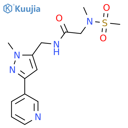 N-{1-methyl-3-(pyridin-3-yl)-1H-pyrazol-5-ylmethyl}-2-(N-methylmethanesulfonamido)acetamide structure