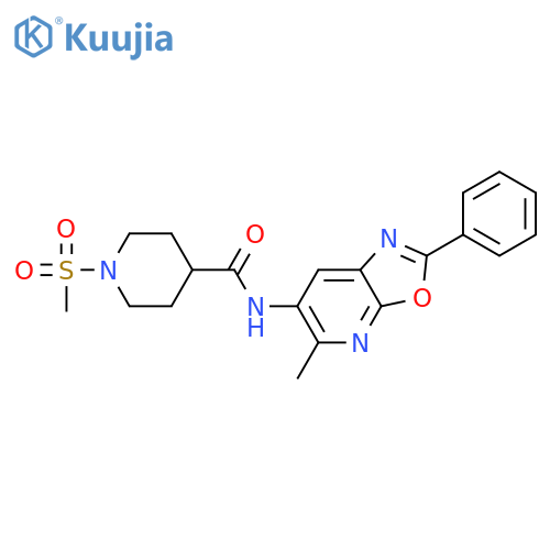 1-methanesulfonyl-N-{5-methyl-2-phenyl-[1,3]oxazolo[5,4-b]pyridin-6-yl}piperidine-4-carboxamide structure