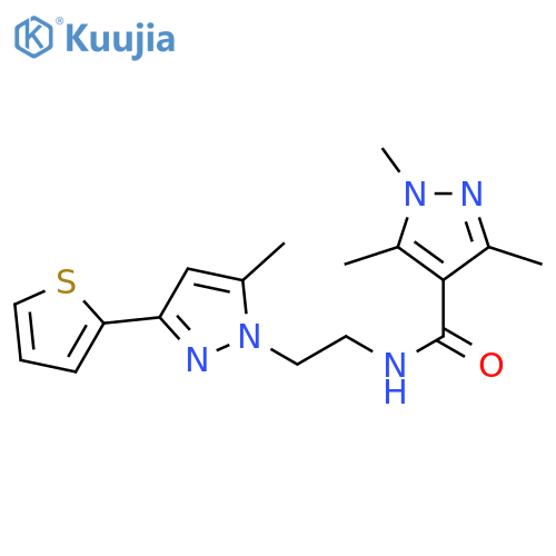 1,3,5-trimethyl-N-{2-[5-methyl-3-(thiophen-2-yl)-1H-pyrazol-1-yl]ethyl}-1H-pyrazole-4-carboxamide structure