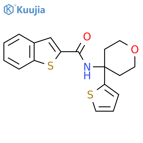 N-4-(thiophen-2-yl)oxan-4-yl-1-benzothiophene-2-carboxamide structure