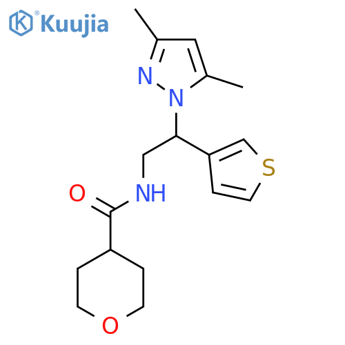 N-[2-(3,5-dimethyl-1H-pyrazol-1-yl)-2-(thiophen-3-yl)ethyl]oxane-4-carboxamide structure