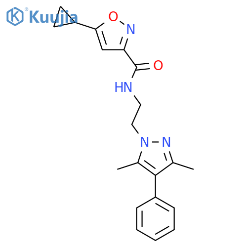 5-cyclopropyl-N-[2-(3,5-dimethyl-4-phenyl-1H-pyrazol-1-yl)ethyl]-1,2-oxazole-3-carboxamide structure