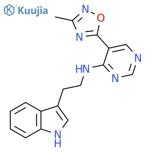 N-2-(1H-indol-3-yl)ethyl-5-(3-methyl-1,2,4-oxadiazol-5-yl)pyrimidin-4-amine structure
