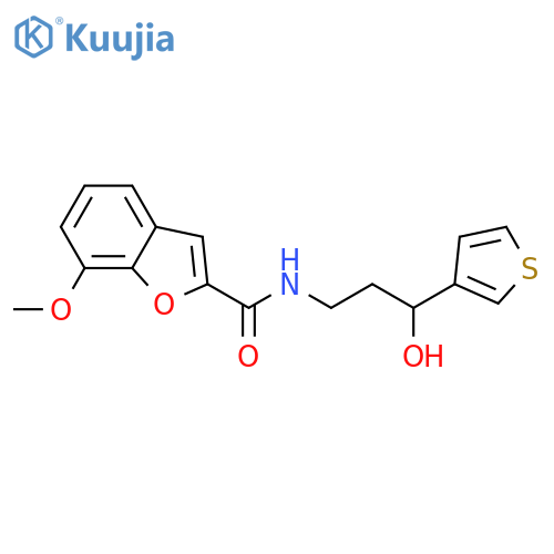N-[3-hydroxy-3-(thiophen-3-yl)propyl]-7-methoxy-1-benzofuran-2-carboxamide structure