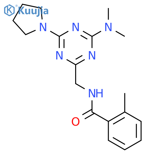 N-{4-(dimethylamino)-6-(pyrrolidin-1-yl)-1,3,5-triazin-2-ylmethyl}-2-methylbenzamide structure