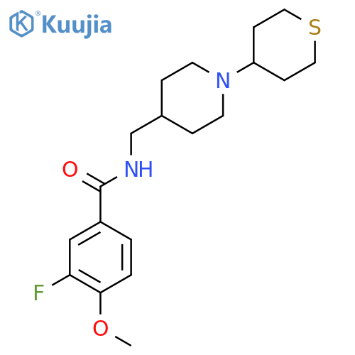 3-fluoro-4-methoxy-N-((1-(tetrahydro-2H-thiopyran-4-yl)piperidin-4-yl)methyl)benzamide structure