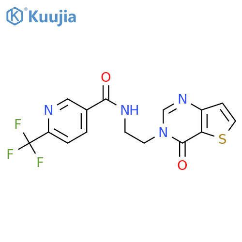 N-(2-{4-oxo-3H,4H-thieno[3,2-d]pyrimidin-3-yl}ethyl)-6-(trifluoromethyl)pyridine-3-carboxamide structure