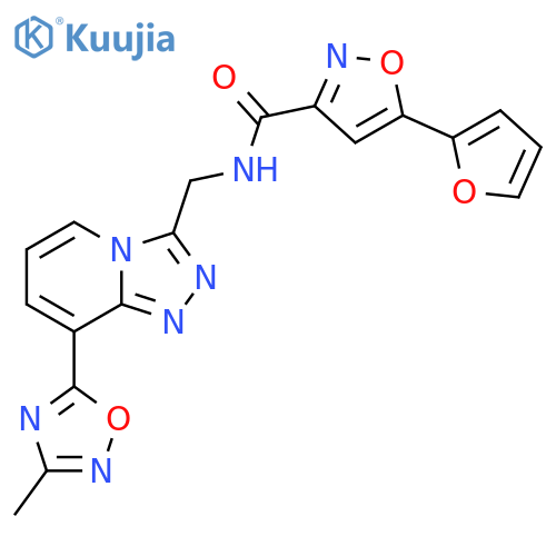 5-(furan-2-yl)-N-{[8-(3-methyl-1,2,4-oxadiazol-5-yl)-[1,2,4]triazolo[4,3-a]pyridin-3-yl]methyl}-1,2-oxazole-3-carboxamide structure